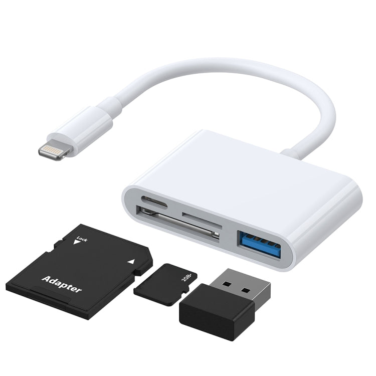 JOYROOM S-H142 4 en 1 8 pines a tarjeta SD / TF + carga de 8 pines + adaptador de lector de cámara OTG de interfaz USB, compatible con IOS 13