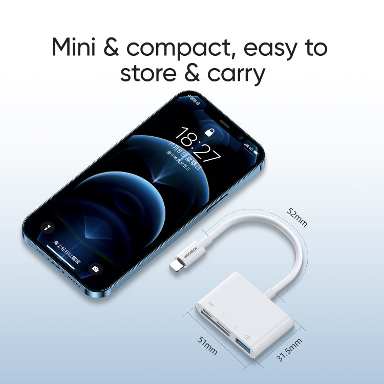 JOYROOM S-H142 4 en 1 8 pines a tarjeta SD / TF + carga de 8 pines + adaptador de lector de cámara OTG de interfaz USB, compatible con IOS 13