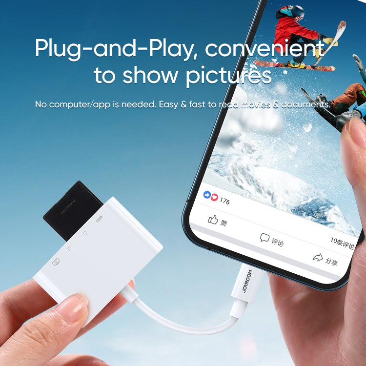 JOYROOM S-H142 4 en 1 8 pines a tarjeta SD / TF + carga de 8 pines + adaptador de lector de cámara OTG de interfaz USB, compatible con IOS 13