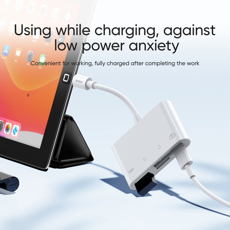 JOYROOM S-H142 4 en 1 8 pines a tarjeta SD / TF + carga de 8 pines + adaptador de lector de cámara OTG de interfaz USB, compatible con IOS 13