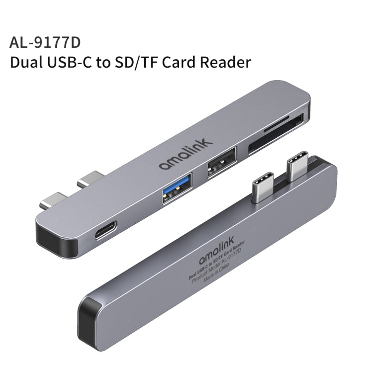 Lector de tarjetas amalink 9177D Dual Type-C / USB-C a SD/TF, 9177D