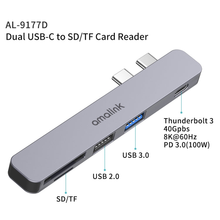 Lector de tarjetas amalink 9177D Dual Type-C / USB-C a SD/TF, 9177D