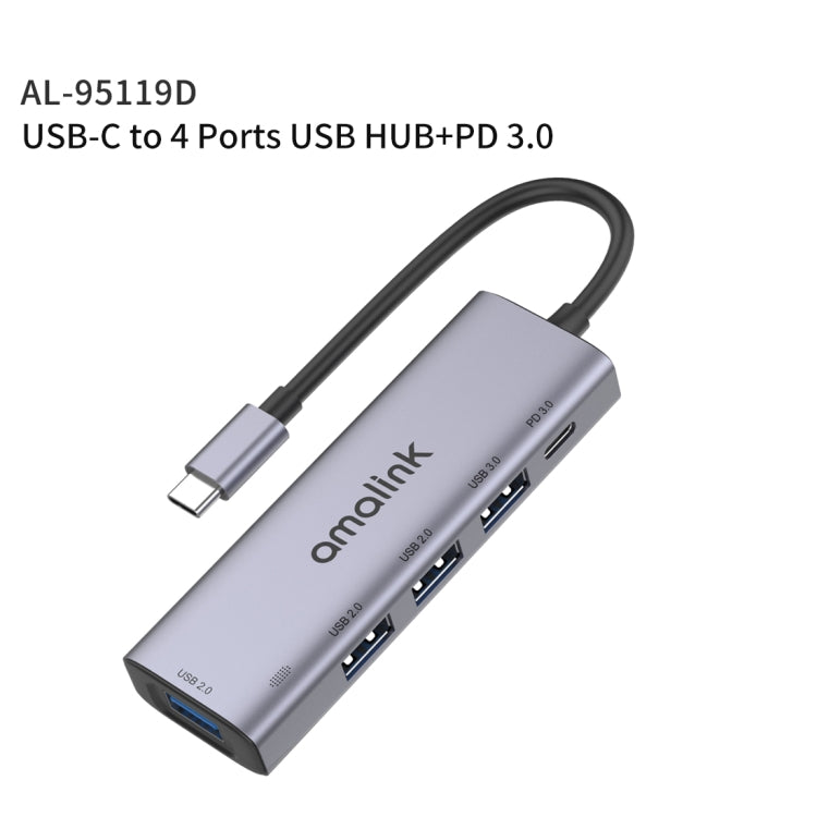 amalink 95119D Type-C / USB-C a 4 puertos USB + PD 3.0 Estación de acoplamiento HUB multifunción, 95119D