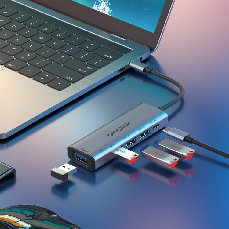 amalink 95119D Type-C / USB-C a 4 puertos USB + PD 3.0 Estación de acoplamiento HUB multifunción, 95119D