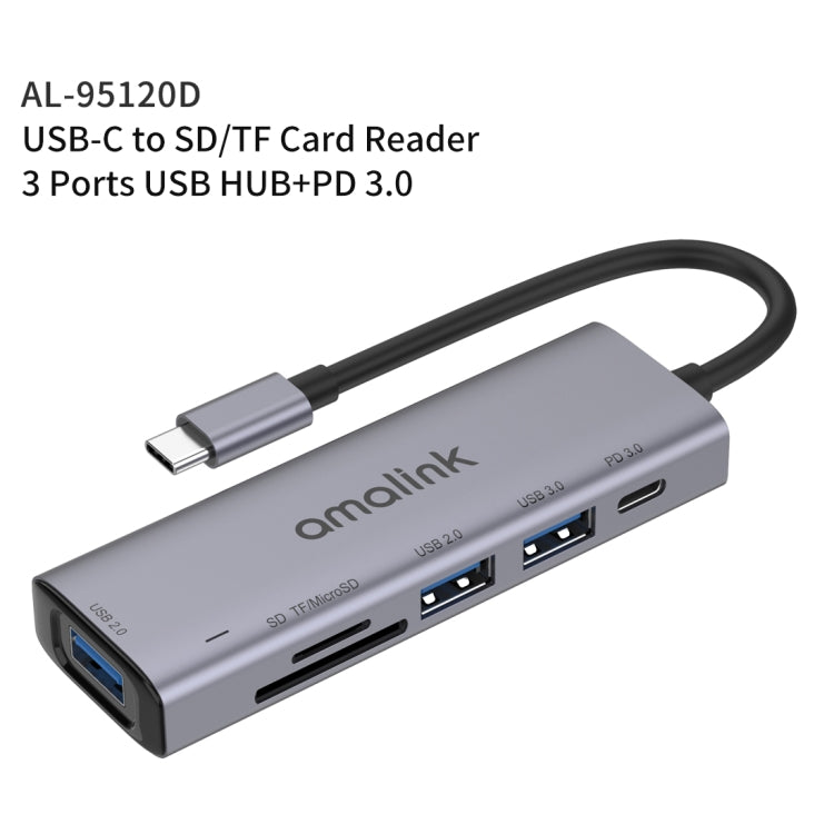 amalink 95120D Type-C / USB-C a SD/TF + 3 puertos USB + PD 3.0 Estación de acoplamiento HUB multifunción, 95120D