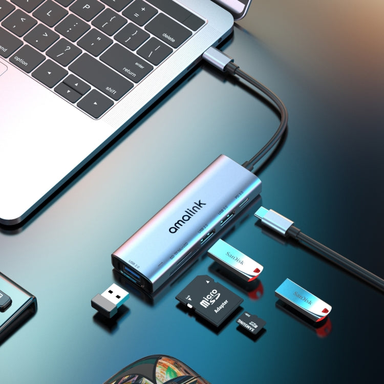 amalink 95120D Type-C / USB-C a SD/TF + 3 puertos USB + PD 3.0 Estación de acoplamiento HUB multifunción, 95120D