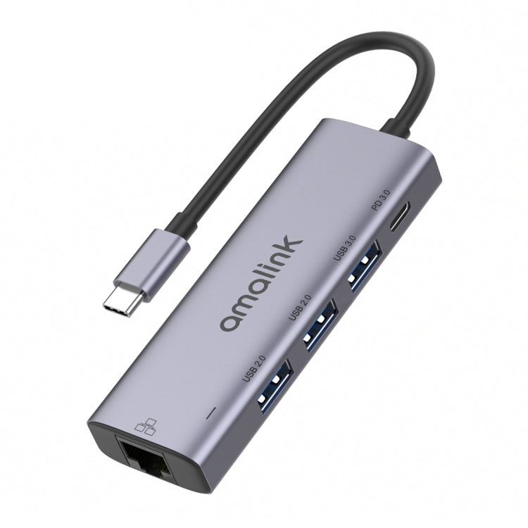 amalink 95121D Type-C / USB-C a RJ45 + 3 puertos USB + PD 3.0 HUB multifunción, 95121D