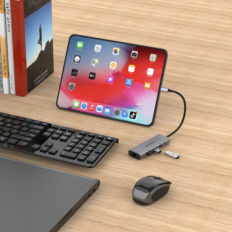 amalink 95121D Type-C / USB-C a RJ45 + 3 puertos USB + PD 3.0 HUB multifunción, 95121D