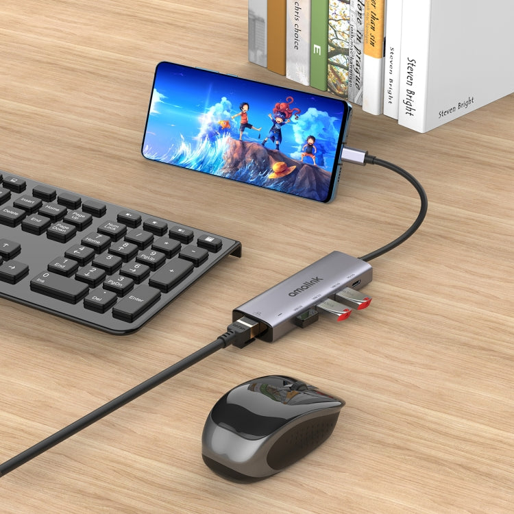 amalink 95121D Type-C / USB-C a RJ45 + 3 puertos USB + PD 3.0 HUB multifunción, 95121D