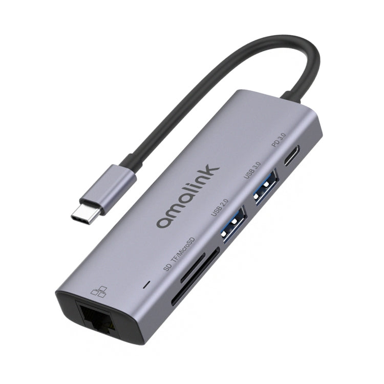 amalink 95122D Type-C / USB-C a RJ45 + 2 puertos USB + PD 3.0 HUB multifunción, 95122D