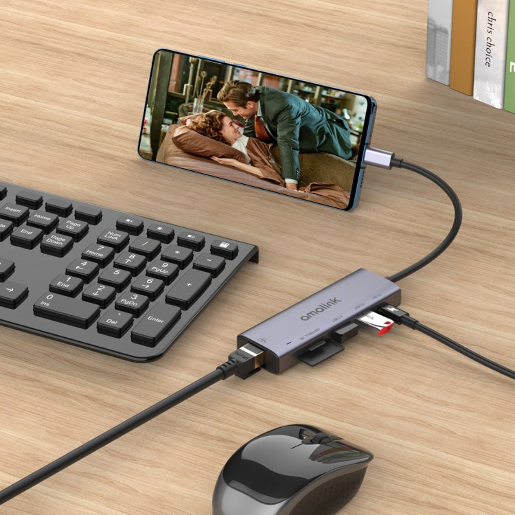 amalink 95122D Type-C / USB-C a RJ45 + 2 puertos USB + PD 3.0 HUB multifunción, 95122D