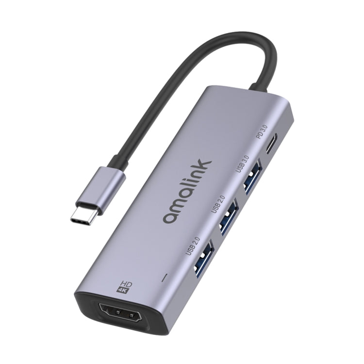 amalink 95123D Type-C / USB-C a HDMI + 3 puertos USB + PD 3.0 HUB multifunción, 95123D