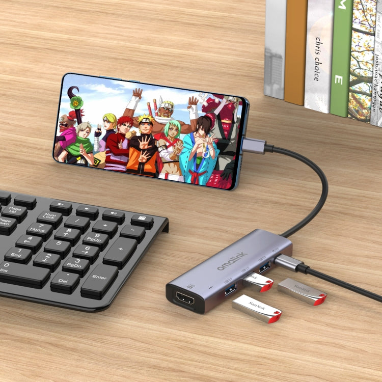 amalink 95123D Type-C / USB-C a HDMI + 3 puertos USB + PD 3.0 HUB multifunción, 95123D