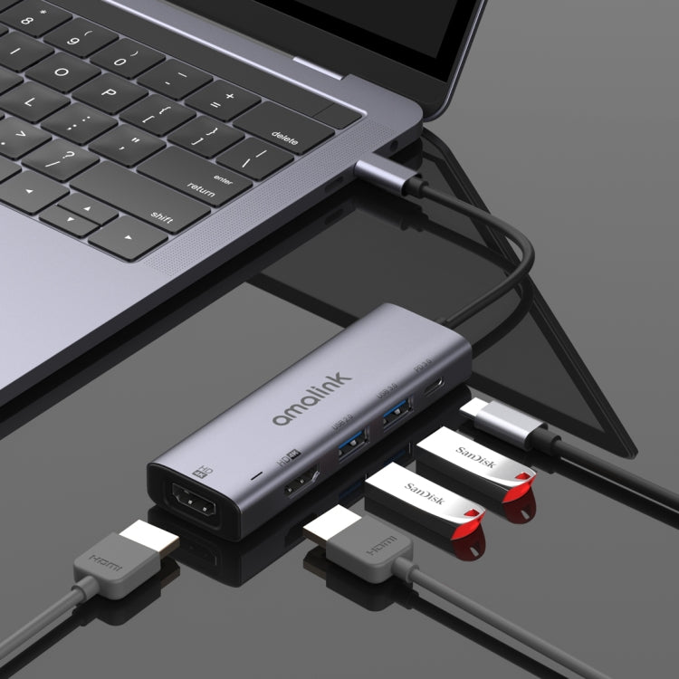 amalink 95126 Type-C / USB-C a Dual HDMI + 2 puertos USB + PD 3.0 HUB multifunción, 95126