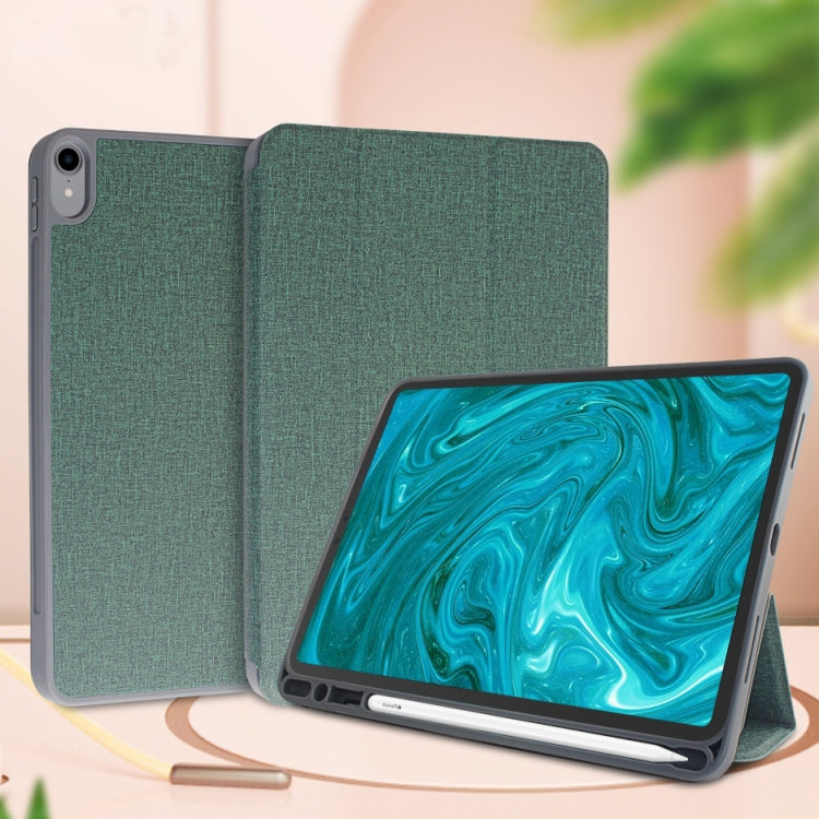 Estuche de cuero Mutural Exquisite Series con textura de tela PU + TPU con soporte de 3 pliegues y ranura para bolígrafo y función de reposo y despertador, For iPad Pro 11 inch, For iPad Mini 5 / 4, For  iPad 9.7, For iPad Pro 12.9, For iPad Pro 10.5