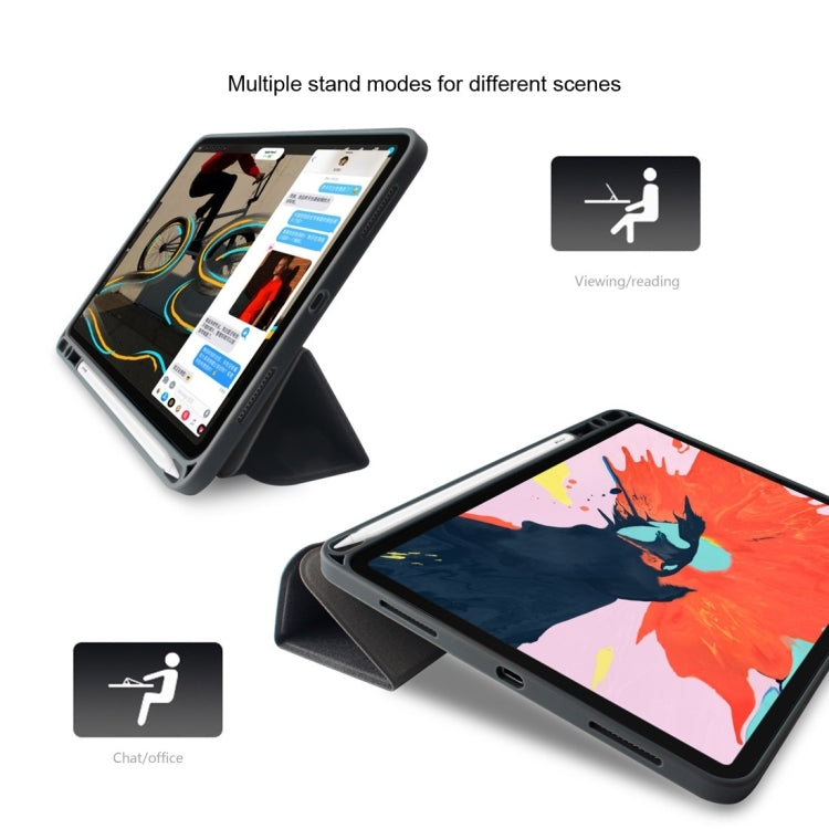 Estuche de cuero Mutural Exquisite Series con textura de tela PU + TPU con soporte de 3 pliegues y ranura para bolígrafo y función de reposo y despertador, For iPad Pro 11 inch, For iPad Mini 5 / 4, For  iPad 9.7, For iPad Pro 12.9, For iPad Pro 10.5