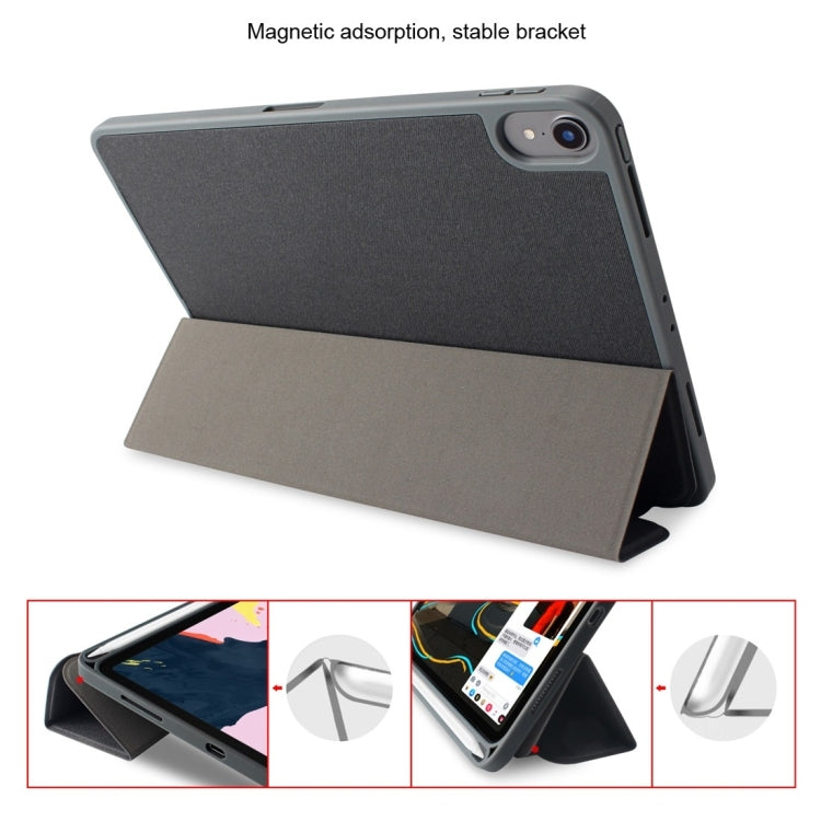 Estuche de cuero Mutural Exquisite Series con textura de tela PU + TPU con soporte de 3 pliegues y ranura para bolígrafo y función de reposo y despertador, For iPad Pro 11 inch, For iPad Mini 5 / 4, For  iPad 9.7, For iPad Pro 12.9, For iPad Pro 10.5