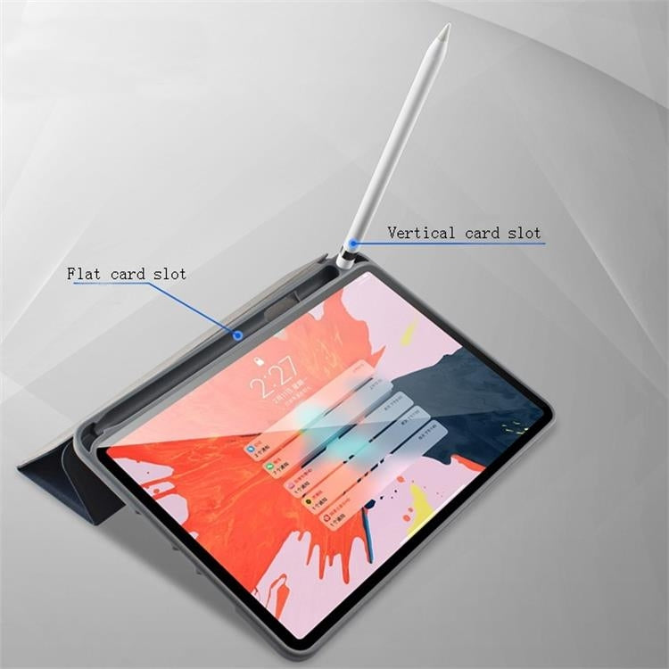 Estuche de cuero Mutural Exquisite Series con textura de tela PU + TPU con soporte de 3 pliegues y ranura para bolígrafo y función de reposo y despertador, For iPad Pro 11 inch, For iPad Mini 5 / 4, For  iPad 9.7, For iPad Pro 12.9, For iPad Pro 10.5