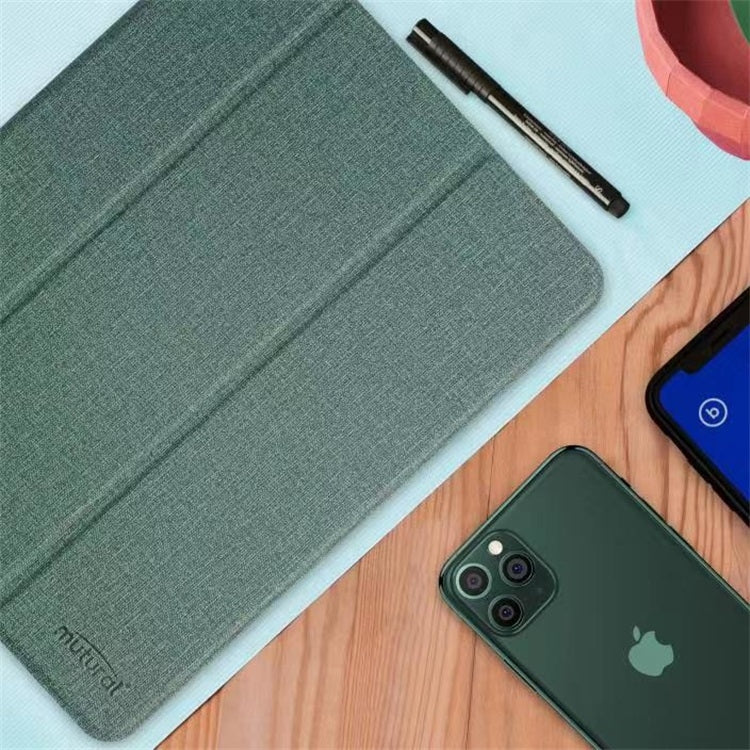 Estuche de cuero Mutural Exquisite Series con textura de tela PU + TPU con soporte de 3 pliegues y ranura para bolígrafo y función de reposo y despertador, For iPad Pro 11 inch, For iPad Mini 5 / 4, For  iPad 9.7, For iPad Pro 12.9, For iPad Pro 10.5