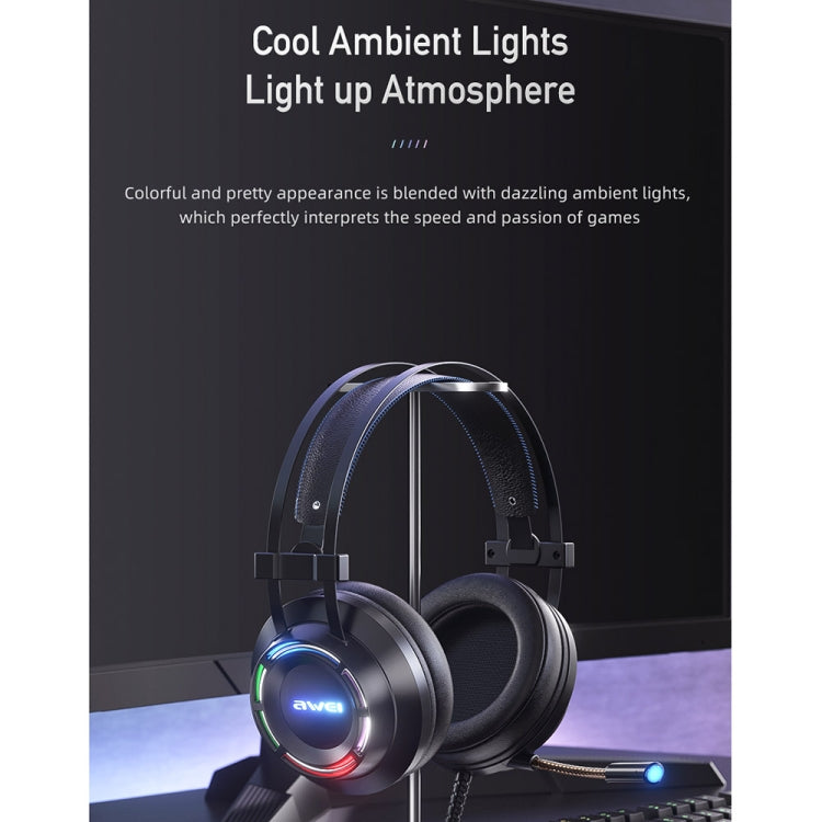 awei GM-2 USB + 3.5mm Ambient Light Gaming Auriculares con cable y micrófono, GM-2
