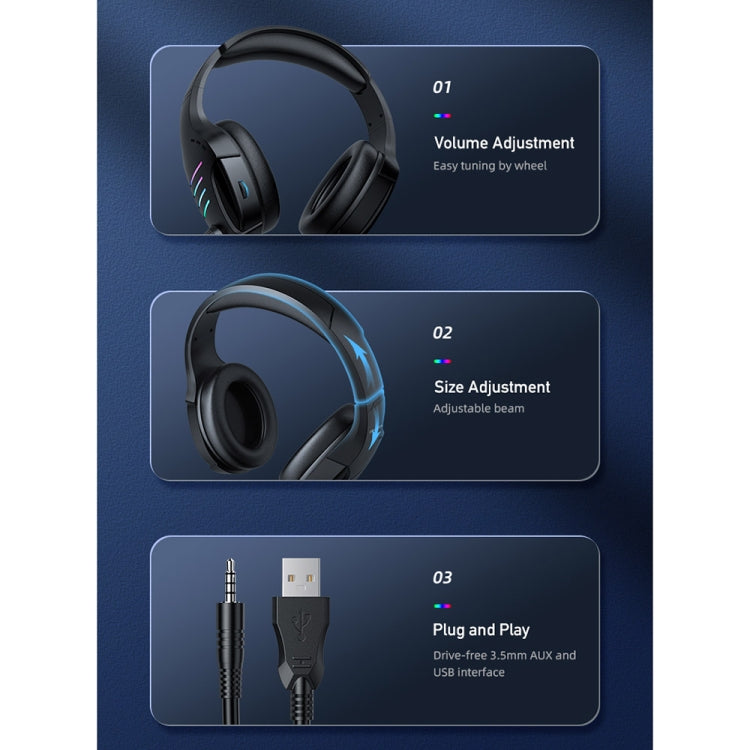 awei GM-5 USB + 3.5mm Ambient Light Gaming Auriculares con cable y micrófono, GM-5