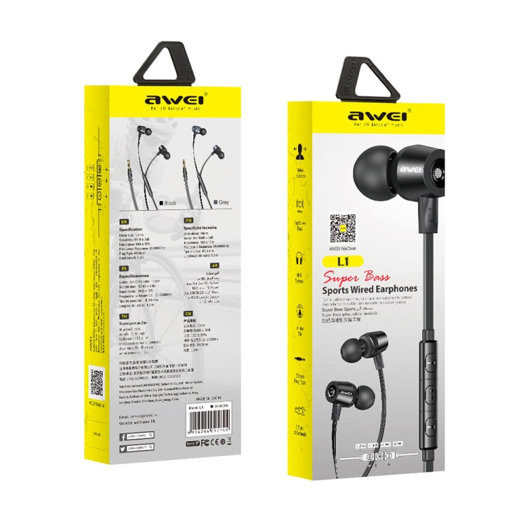 awei L1 Stereo Surround In-ear Auricular con cable, L1(Black), L1(Grey)