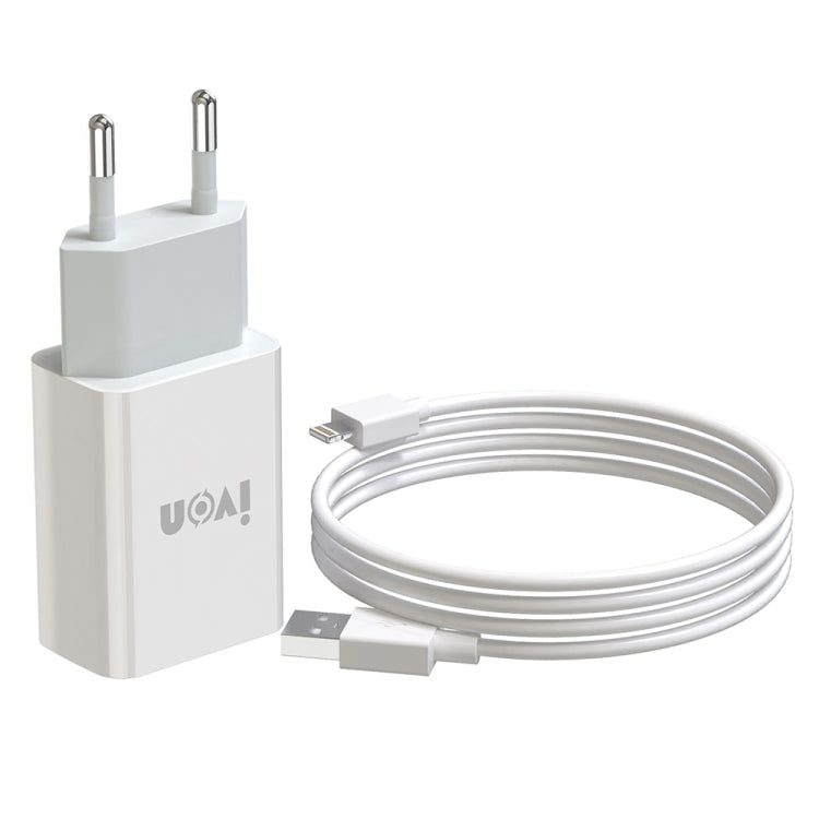 IVON AD-33 2 en 1 2.1A Cargador de viaje con un solo puerto USB + 1 m USB a juego de cables de datos de 8 pines,, EU Plug, US Plug
