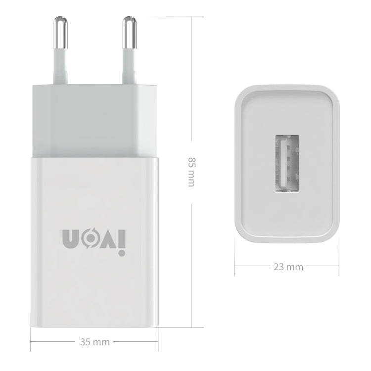IVON AD-33 2 en 1 2.1A Cargador de viaje con un solo puerto USB + 1 m USB a juego de cables de datos de 8 pines,, EU Plug, US Plug