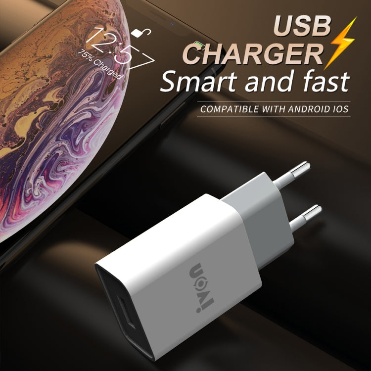 IVON AD-33 2 en 1 2.1A Cargador de viaje con un solo puerto USB + 1 m USB a juego de cables de datos de 8 pines,, EU Plug, US Plug