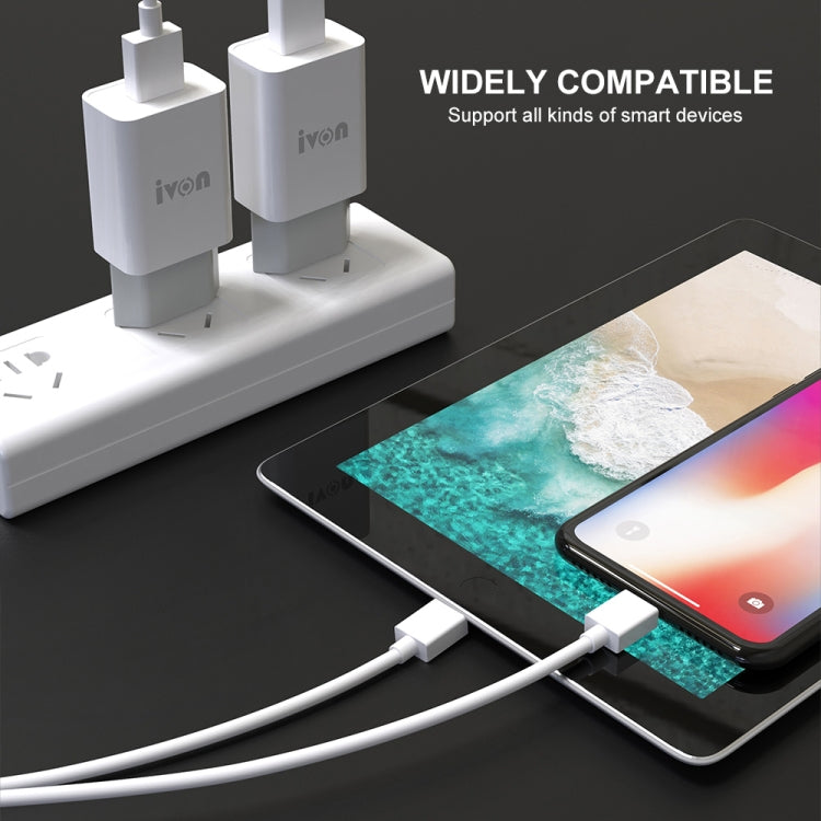 IVON AD-33 2 en 1 2.1A Cargador de viaje con un solo puerto USB + 1 m USB a juego de cables de datos de 8 pines,, EU Plug, US Plug