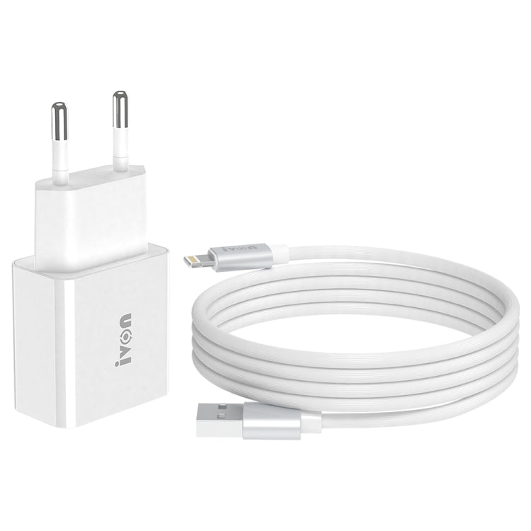 IVON AD-35 2 en 1 18W QC3.0 Puerto USB Cargador de viaje + 1m USB a juego de cables de datos de 8 pines,, EU Plug, US Plug