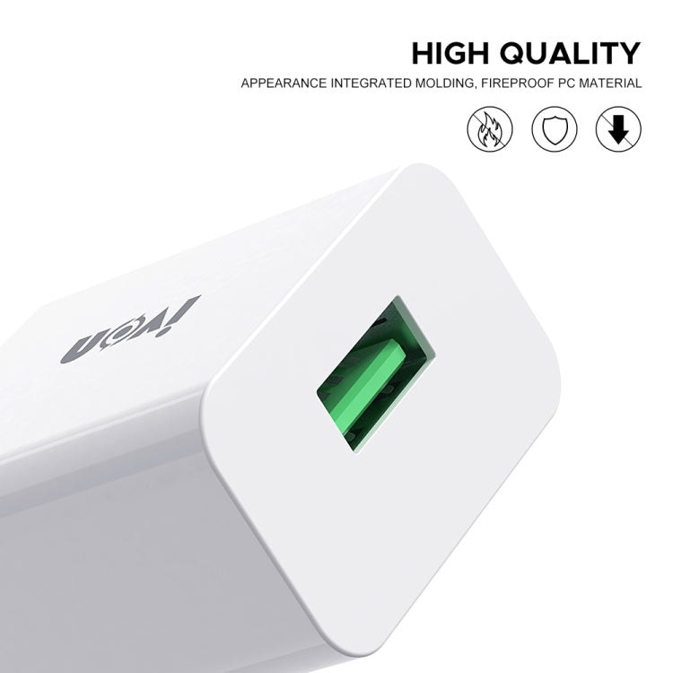 IVON AD-35 2 en 1 18W QC3.0 Puerto USB Cargador de viaje + 1m USB a juego de cables de datos de 8 pines,, EU Plug, US Plug