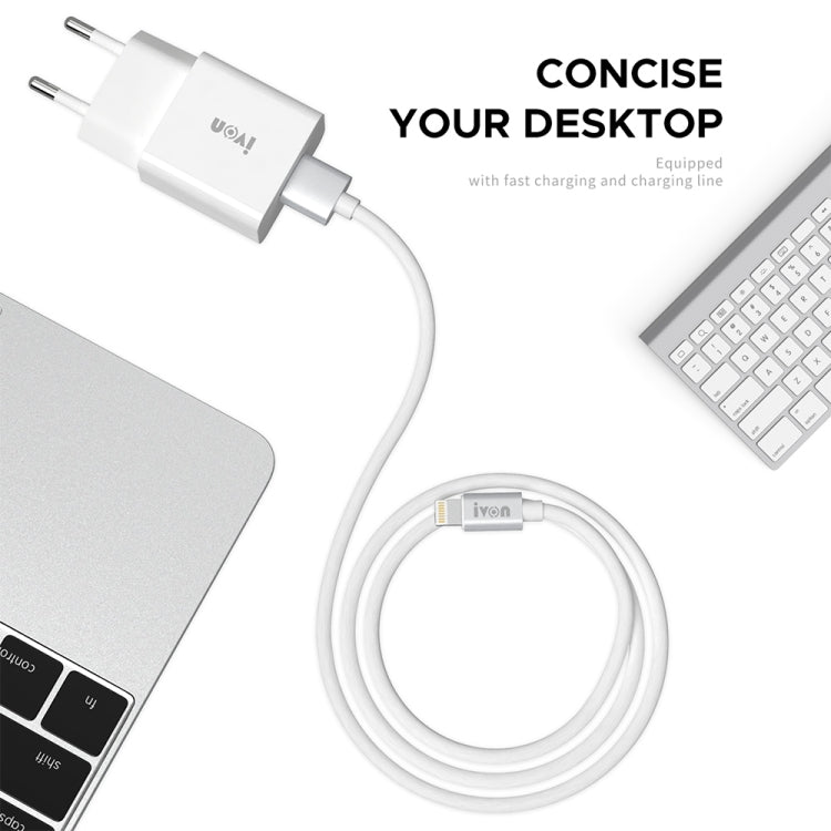 IVON AD-35 2 en 1 18W QC3.0 Puerto USB Cargador de viaje + 1m USB a juego de cables de datos de 8 pines,, EU Plug, US Plug