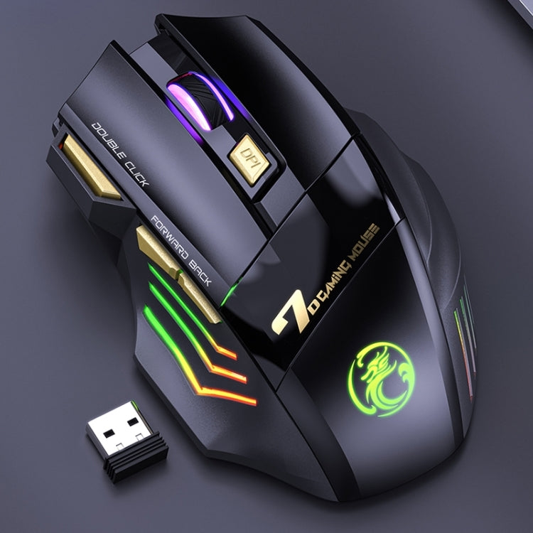 iMICE GW-X7 2.4G + Bluetooth Modo dual Ratón para juegos inalámbrico recargable silencioso de 7 botones con luces RGB coloridas, GW-X7 2.4G + Bluetooth