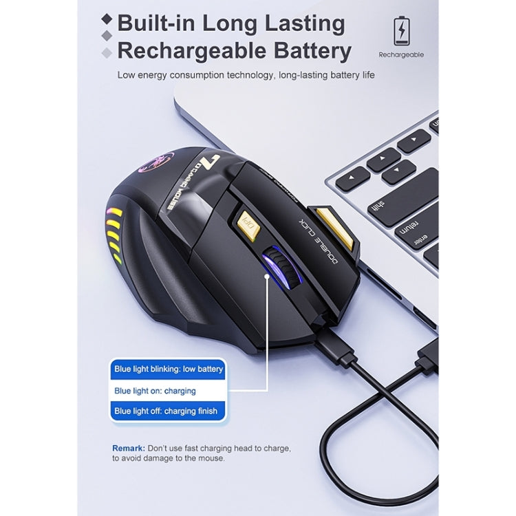 iMICE GW-X7 2.4G + Bluetooth Modo dual Ratón para juegos inalámbrico recargable silencioso de 7 botones con luces RGB coloridas, GW-X7 2.4G + Bluetooth