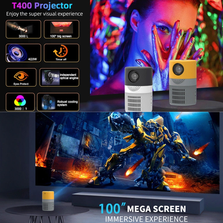Mini proyector LED T400 con pantalla de 100 pulgadas y 3000 lúmenes, Base Edition, EU Plug, Base Edition, US Plug, Base Edition, UK Plug, Base Edition, AU Plug