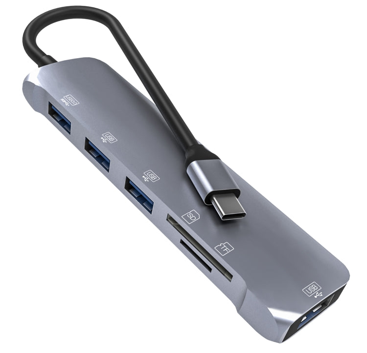 NK-3043H 6 en 1 USB-C / Type-C a ranura para tarjeta TF / SD + 4 adaptadores USB 3.0 hembra, NK-3043H