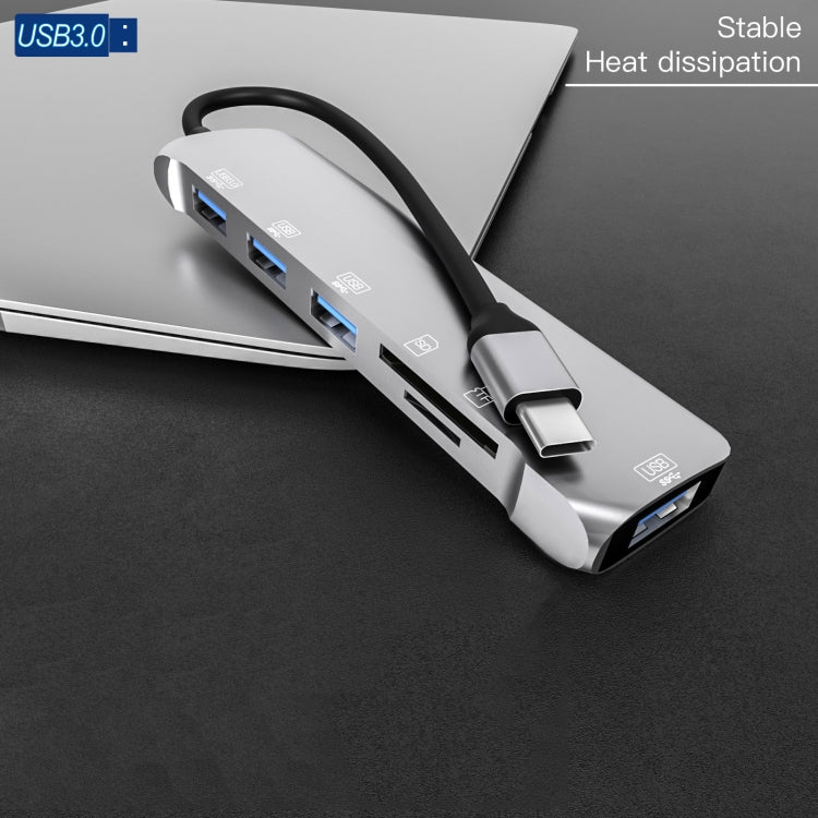 NK-3043H 6 en 1 USB-C / Type-C a ranura para tarjeta TF / SD + 4 adaptadores USB 3.0 hembra, NK-3043H