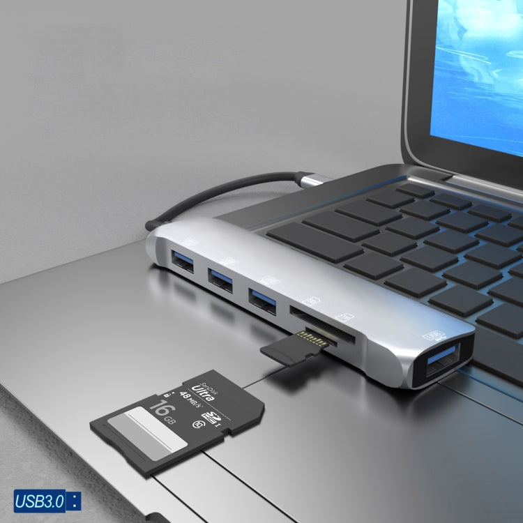 NK-3043H 6 en 1 USB-C / Type-C a ranura para tarjeta TF / SD + 4 adaptadores USB 3.0 hembra, NK-3043H