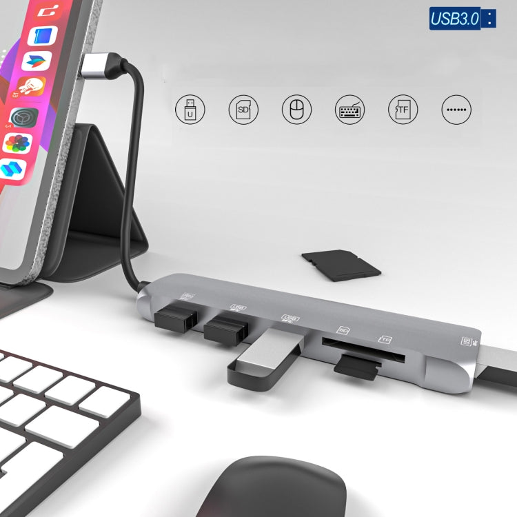 NK-3043H 6 en 1 USB-C / Type-C a ranura para tarjeta TF / SD + 4 adaptadores USB 3.0 hembra, NK-3043H