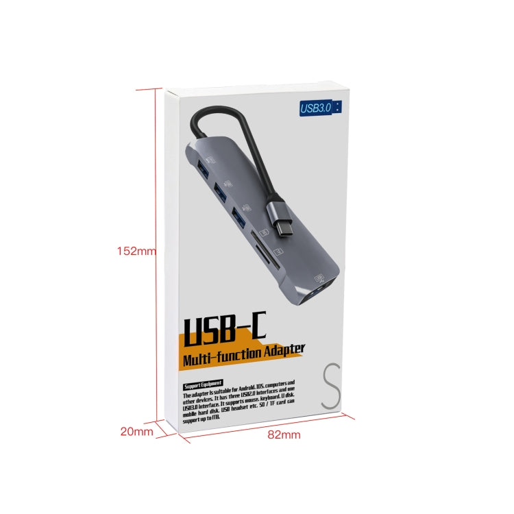 NK-3043H 6 en 1 USB-C / Type-C a ranura para tarjeta TF / SD + 4 adaptadores USB 3.0 hembra, NK-3043H