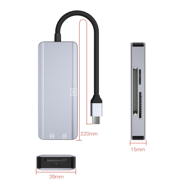 Adaptador de ranuras para tarjetas NK-3044 5 en 1 USB-C / Type-C a MS / M2 / CF / TF / SD, NK-3044