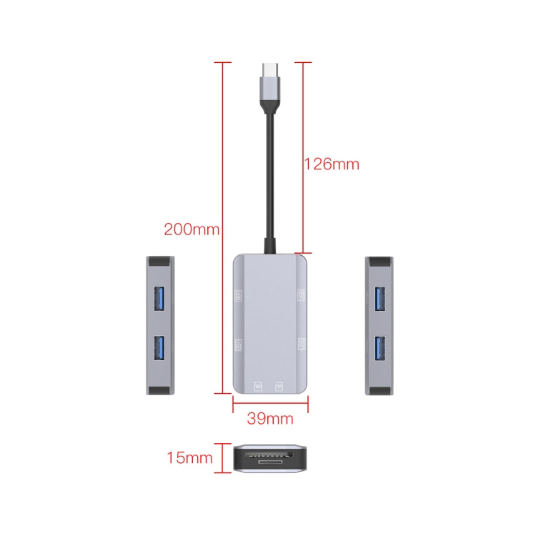 NK-3049 6 en 1 USB-C / Type-C a ranura para tarjeta TF / SD + 4 adaptadores USB hembra, NK-3049