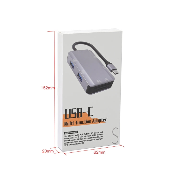 NK-3049 6 en 1 USB-C / Type-C a ranura para tarjeta TF / SD + 4 adaptadores USB hembra, NK-3049