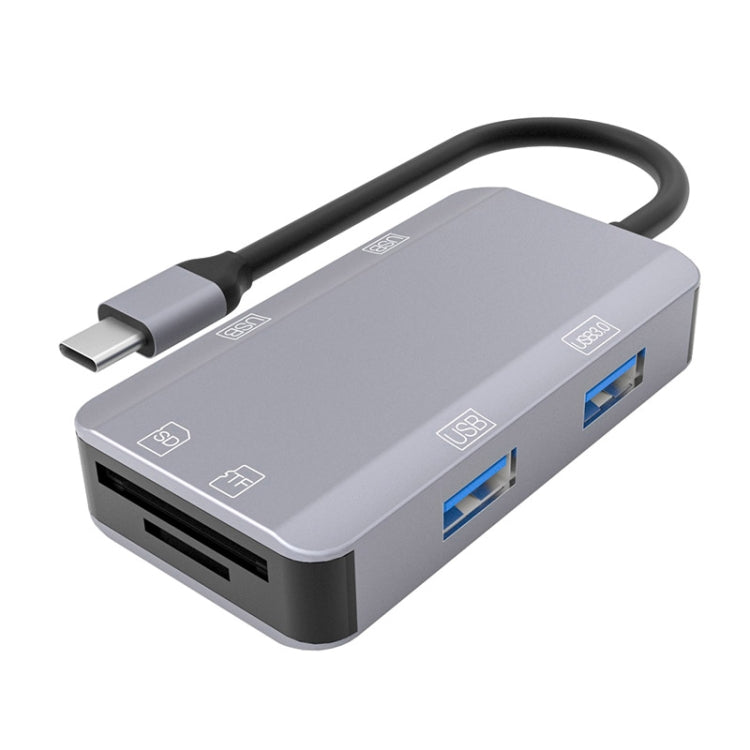 NK-3049H 6 en 1 USB-C / Tipo-C a Ranura para tarjeta TF / SD + Adaptador USB 3.0 + 3 USB 2.0 Hembra, NK-3049H