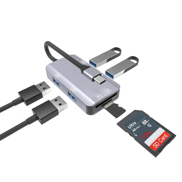 NK-3049H 6 en 1 USB-C / Tipo-C a Ranura para tarjeta TF / SD + Adaptador USB 3.0 + 3 USB 2.0 Hembra, NK-3049H