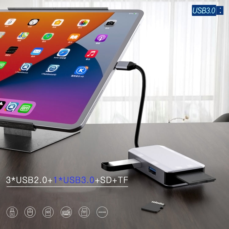 NK-3049H 6 en 1 USB-C / Tipo-C a Ranura para tarjeta TF / SD + Adaptador USB 3.0 + 3 USB 2.0 Hembra, NK-3049H