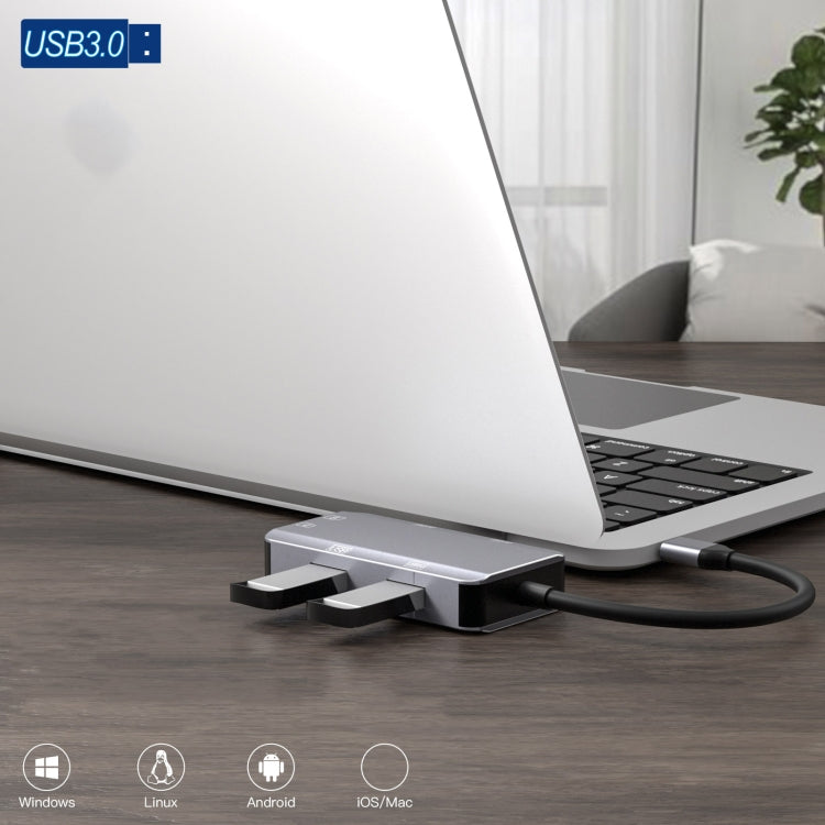 NK-3049H 6 en 1 USB-C / Tipo-C a Ranura para tarjeta TF / SD + Adaptador USB 3.0 + 3 USB 2.0 Hembra, NK-3049H