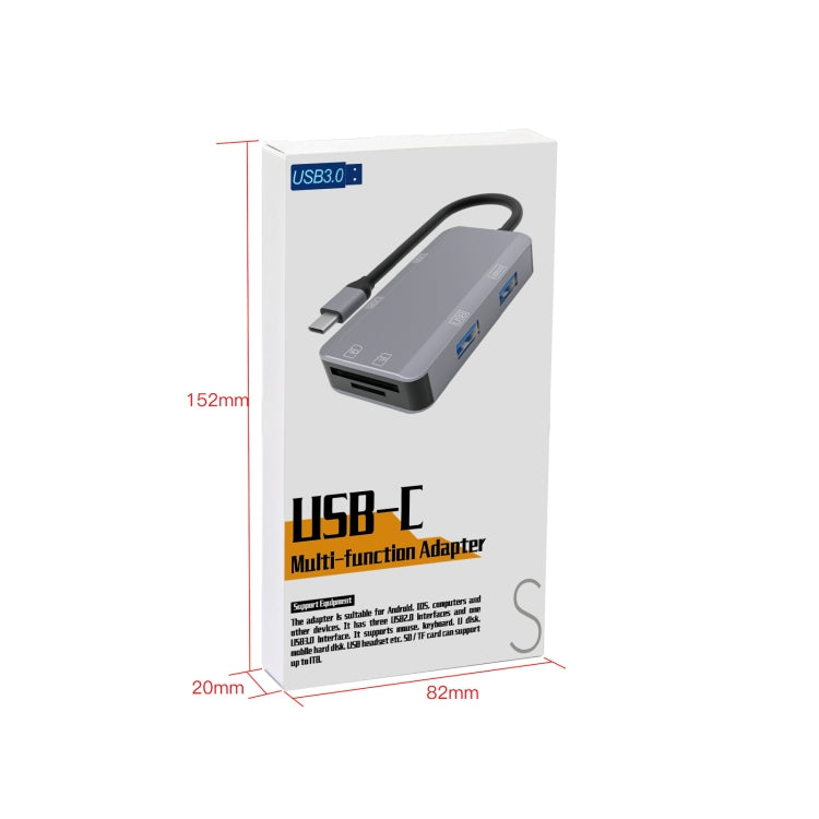 NK-3049H 6 en 1 USB-C / Tipo-C a Ranura para tarjeta TF / SD + Adaptador USB 3.0 + 3 USB 2.0 Hembra, NK-3049H