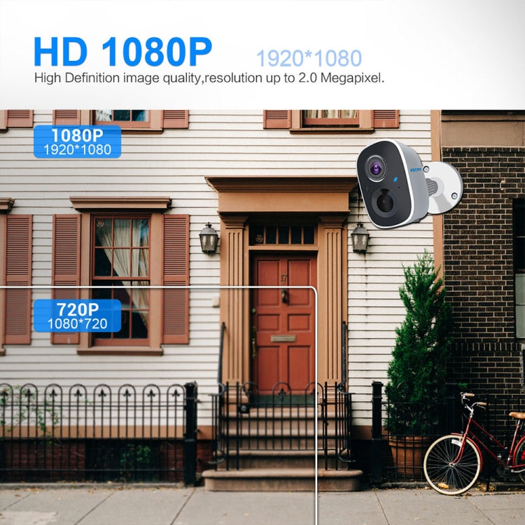 ESCAM G14 Cámara WiFi de visión nocturna infrarroja con reconocimiento Full HD 1080P recargable AI, G14